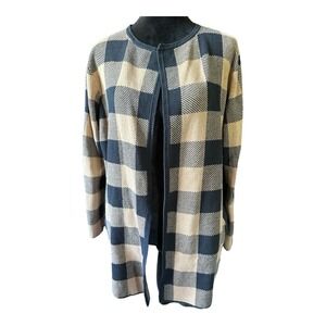 J Crew Re-Imagined Tan Black Buffalo Check Open Vanessa Cardigan Sweater Size L